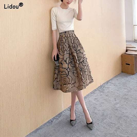 Casual Women&#39;s Clothing 2022 Spring Summer Thin Fashionable Elegant Printing Temperament Graceful Dignified Knee-length Skirts